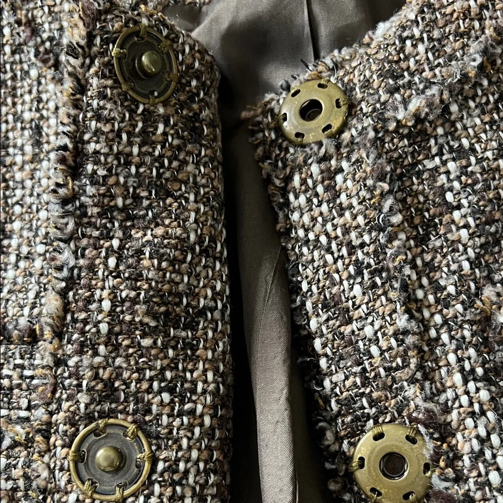 Michael Kors Women's Tweed Blazer - Brown/Black/Cream Snap Front Closure SZ 4